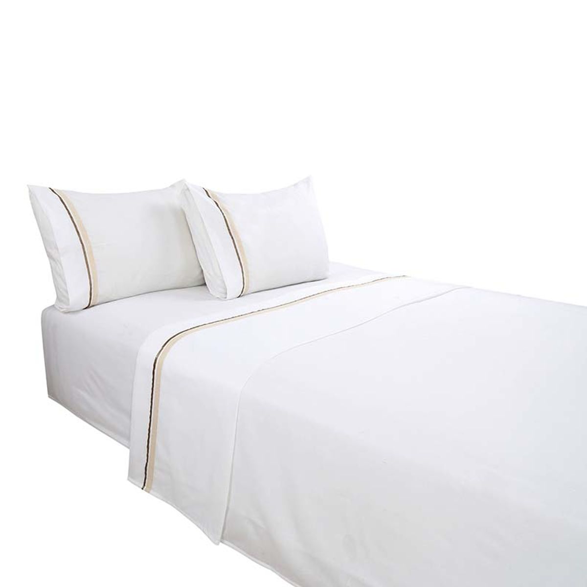 VEKKAHOME - JUEGO DE SABANAS 2 PLAZAS WHITE BEIGE