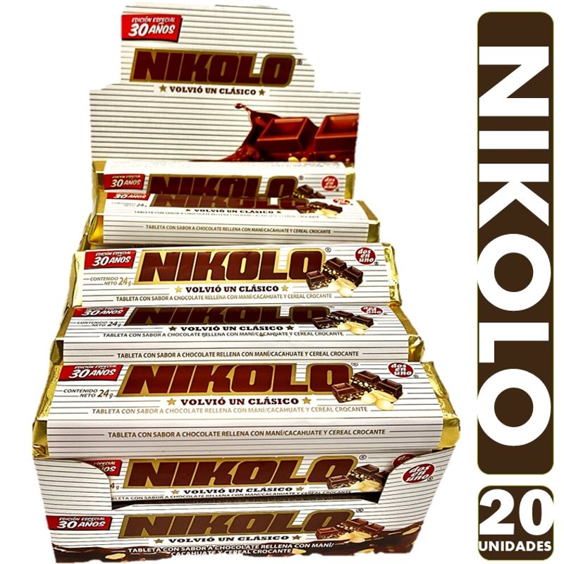 ARCOR - Nikolo - Barras De Chocolate Con Maní De ArcorCaja Con 20U