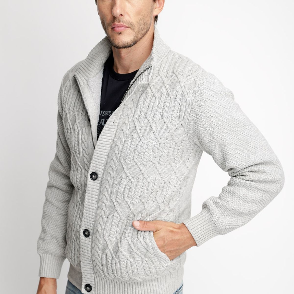 FEROUCH - Cardigan Sherpa New York Gris Ferouch