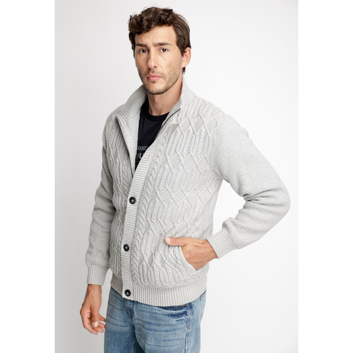 FEROUCH - Cardigan Sherpa New York Gris Ferouch