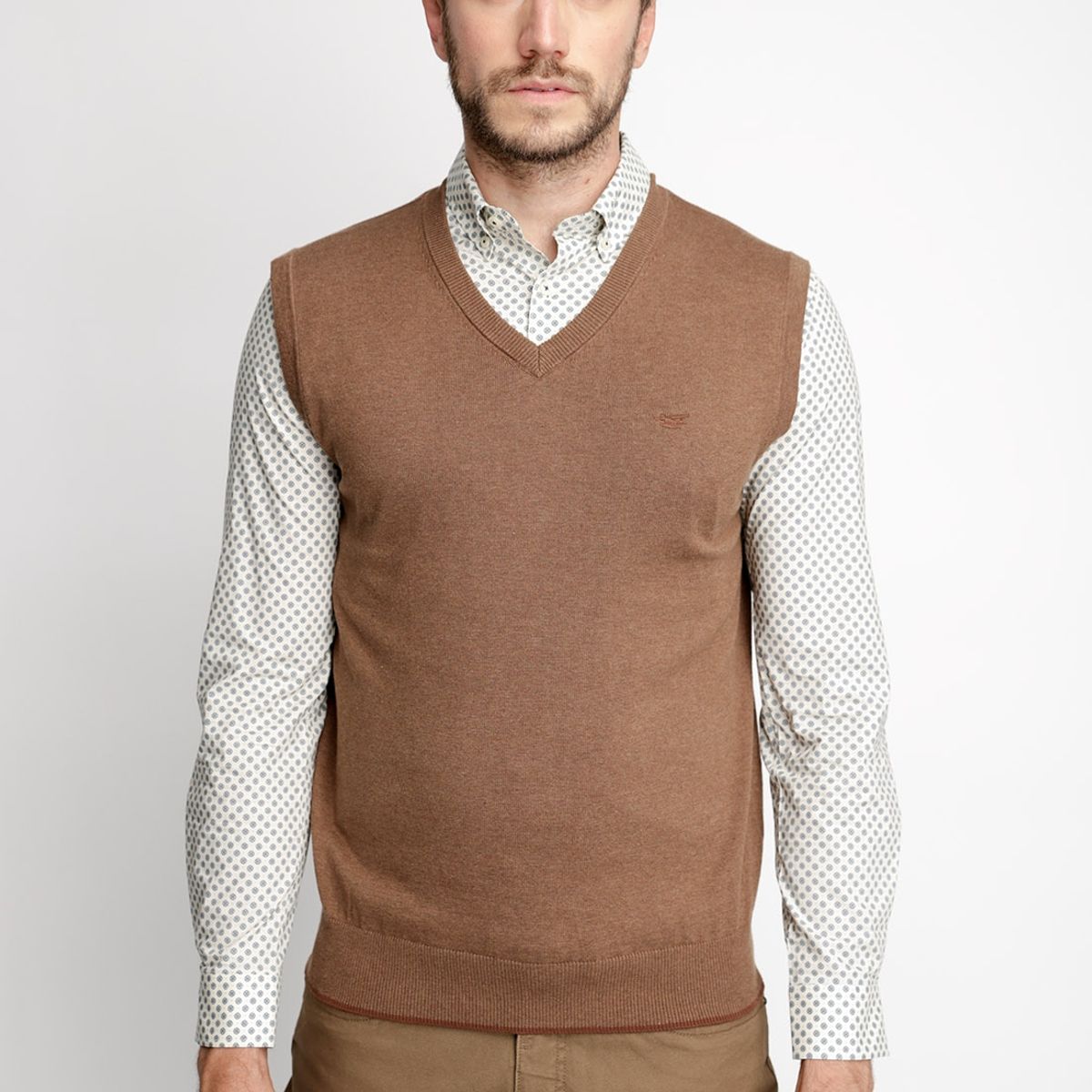 FEROUCH - Sweater Sin Mangas Smart Casual Marrón Ferouch