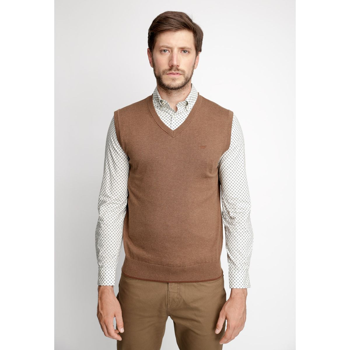 FEROUCH - Sweater Sin Mangas Smart Casual Marrón Ferouch