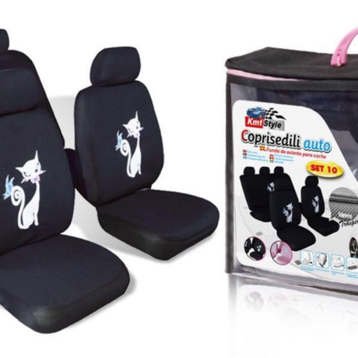 GENERICO - Set Funda Cubre Asiento Diseño Gato 11pcs Auto Universal Cat