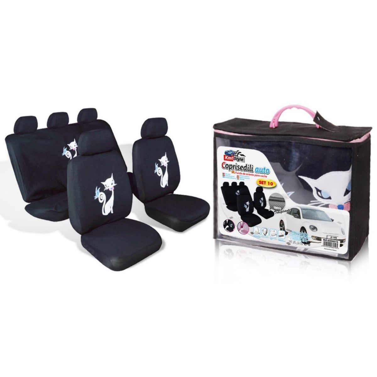 GENERICO - Set Funda Cubre Asiento Diseño Gato 11pcs Auto Universal Cat