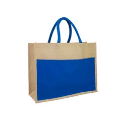 GENERICO - BOLSO PLAYERO DE YUTE BICOLOR AZUL ECOFAMY