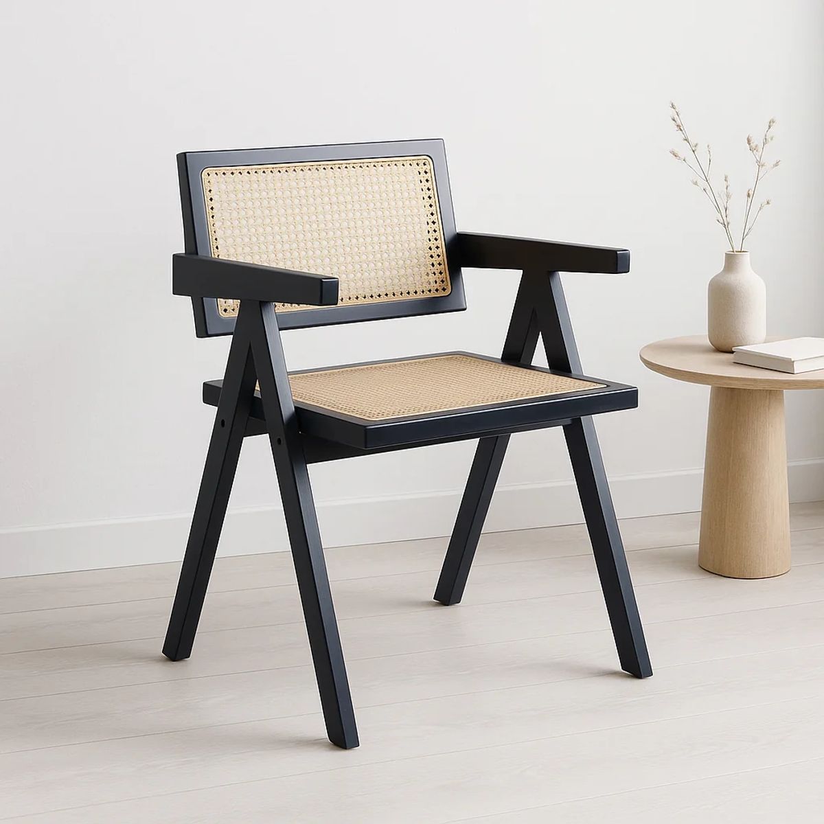 KLIK - Silla Sitial Butaca Chandigarh Madera Rattan Negra KLIK