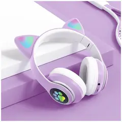 GENERICO - Audífonos inalámbricos Bluetooth RGB Orejas gato BT 5.0 FUCSIA