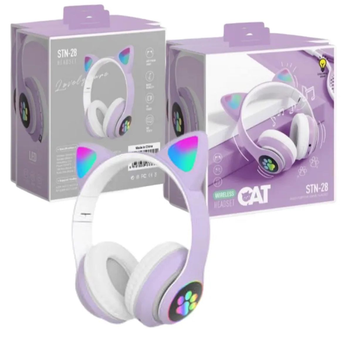 GENERICO - Audífonos inalámbricos Bluetooth RGB Orejas gato BT 5.0 FUCSIA