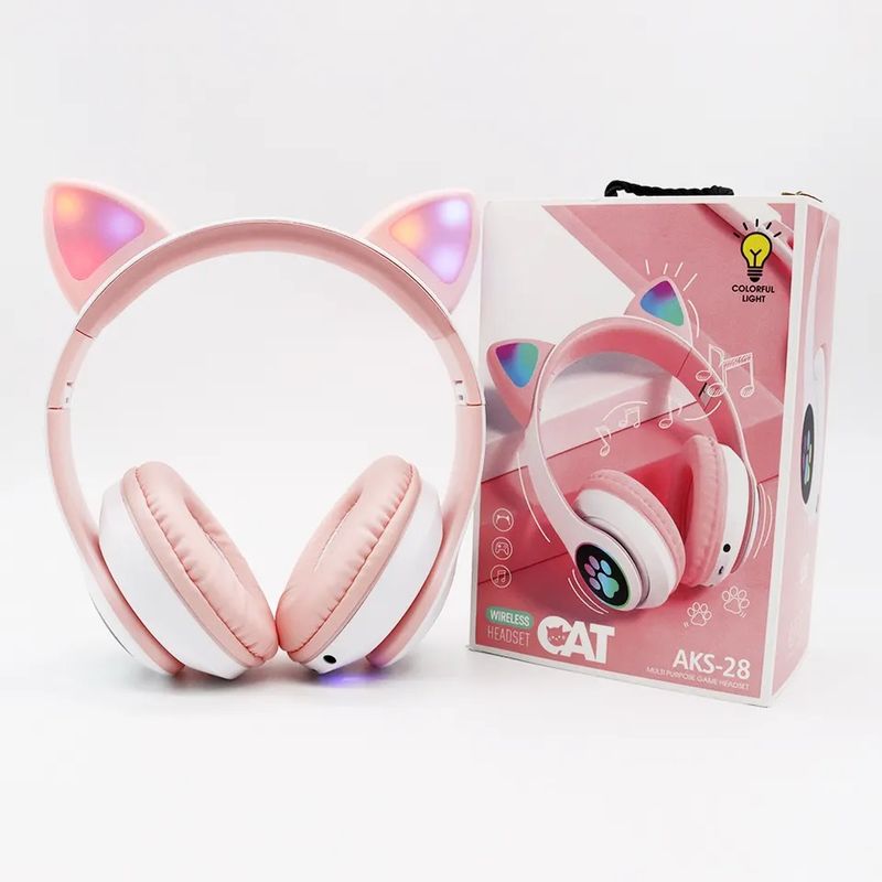 GENERICO - Audífonos inalámbricos Bluetooth RGB Orejas gato BT 5.0 ROSADO