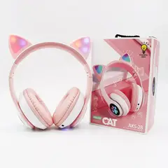 GENERICO - Audífonos inalámbricos Bluetooth RGB Orejas gato BT 5.0 ROSADO