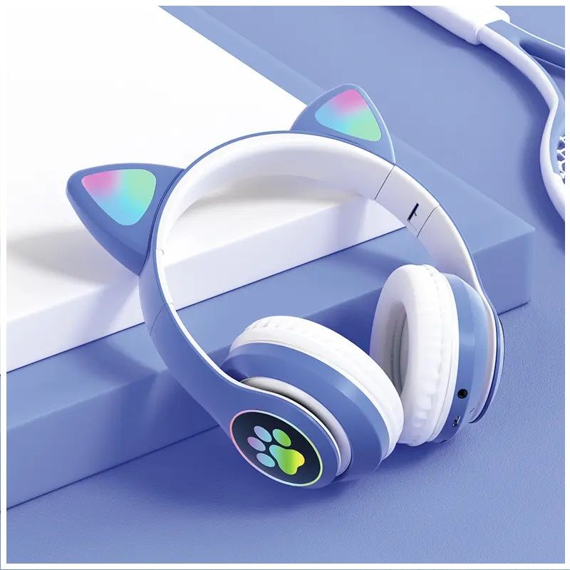GENERICO - Audífonos inalámbricos Bluetooth RGB Orejas gato BT 5.0 MORADO