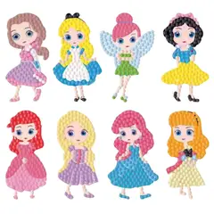 GENERICO - Kit Stickers pintura con diamantes - Princesas y Hadas