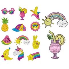 GENERICO - Kit Stickers pintura con diamantes - Arcoiris y piñaI