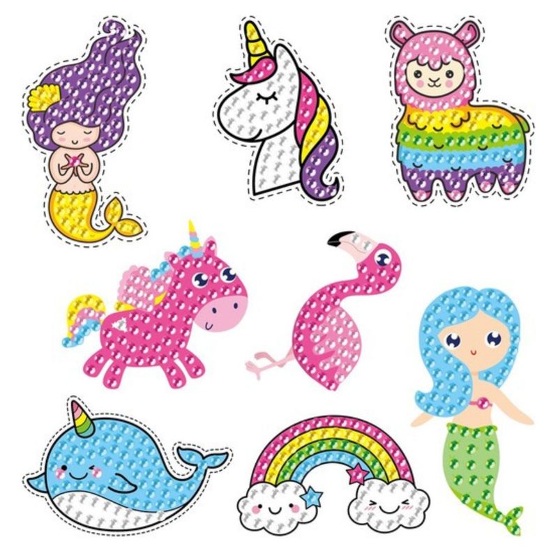 GENERICO - Kit Stickers pintura con diamantes - Sirenas y unicornios