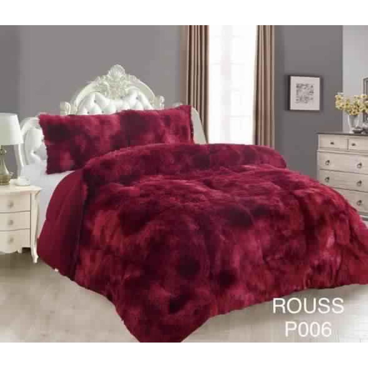 GENERICO - Plumon Cobertor de invierno Peludo con Chiporro 2 Plazas - Burdeo Jaspeado