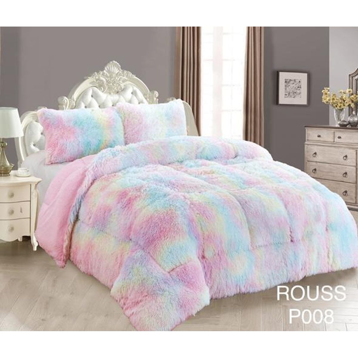 GENERICO - Plumon Cobertor de invierno Peludo con Chiporro 2 Plazas - Arcoiris RS8