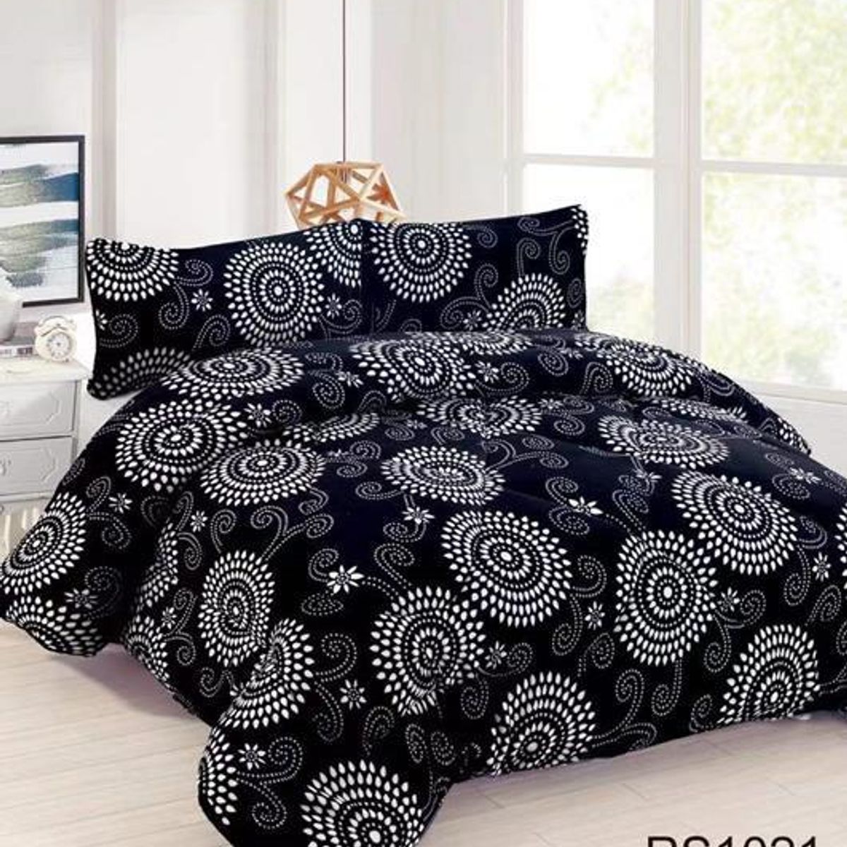 GENERICO - Plumon Cobertor de invierno Plush y Chiporro 2 Plazas - Negro Mandala