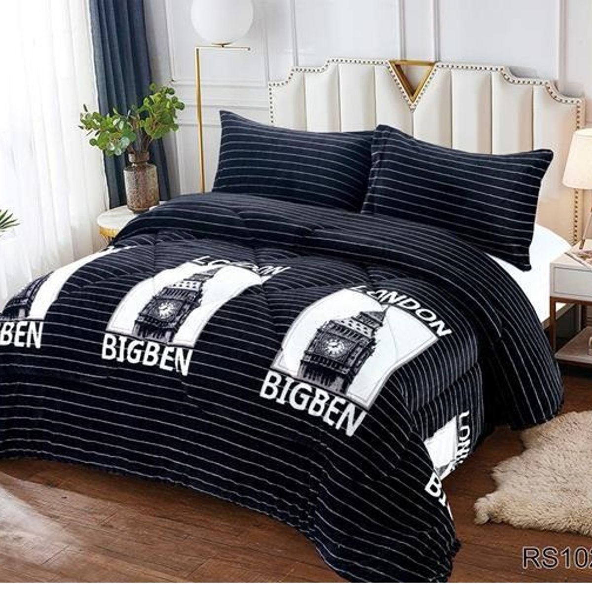 GENERICO - Plumon Cobertor de invierno Plush y Chiporro 2 Plazas - Negro