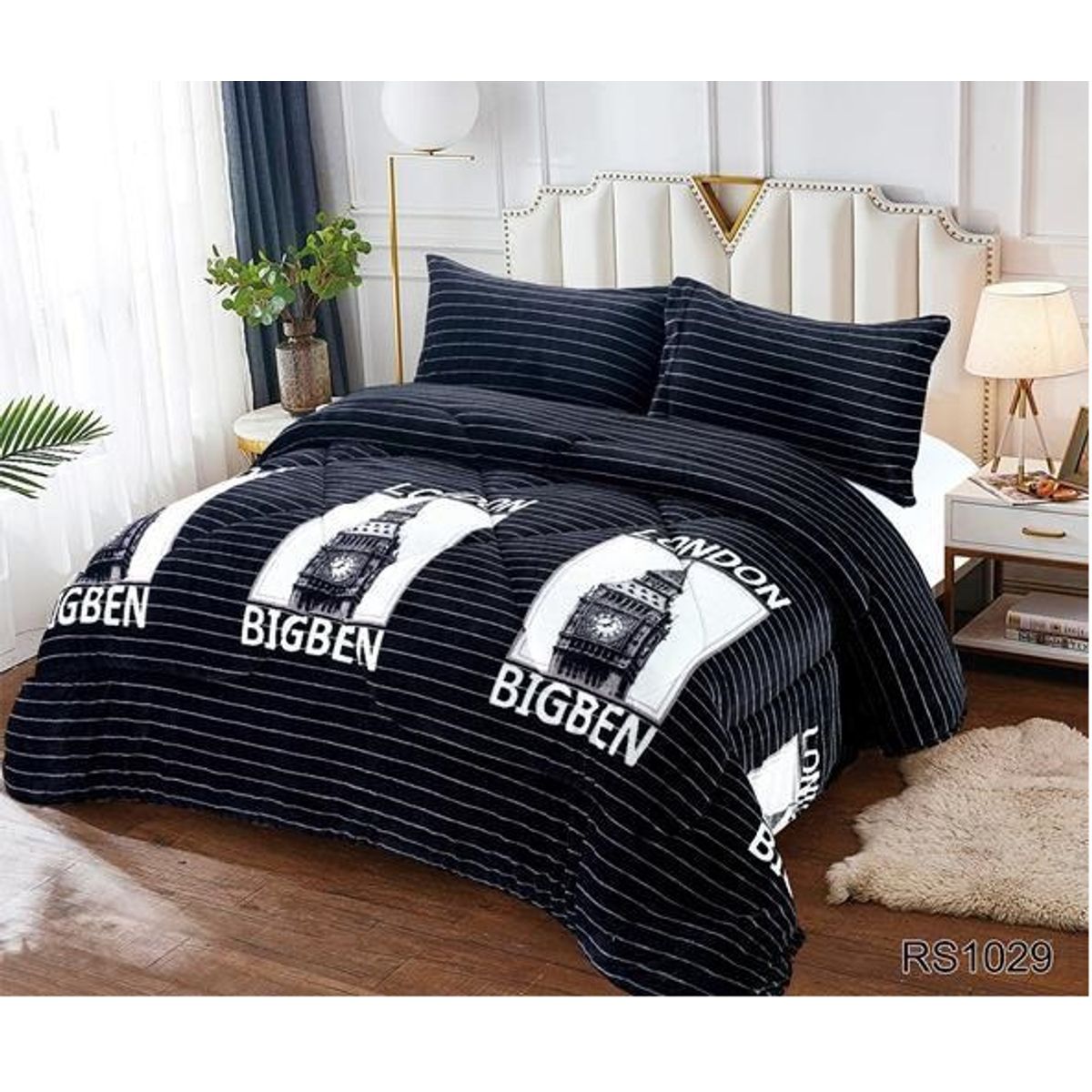 GENERICO - Plumon Cobertor de invierno Plush y Chiporro 2 Plazas - Negro