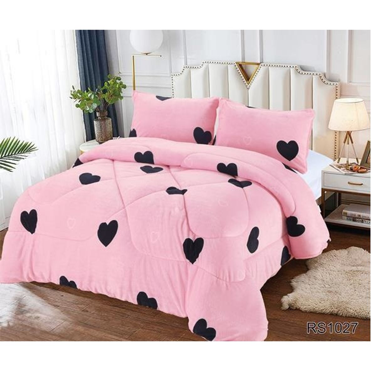 GENERICO - Plumon Cobertor de invierno Plush y Chiporro 2 Plazas - Rosa Corazones