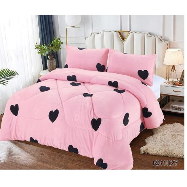 GENERICO - Plumon Cobertor de invierno Plush y Chiporro 2 Plazas - Rosa Corazones