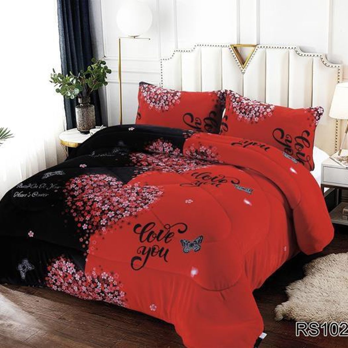 GENERICO - Plumon Cobertor de invierno Plush y Chiporro 2 Plazas - Negro y Rojo