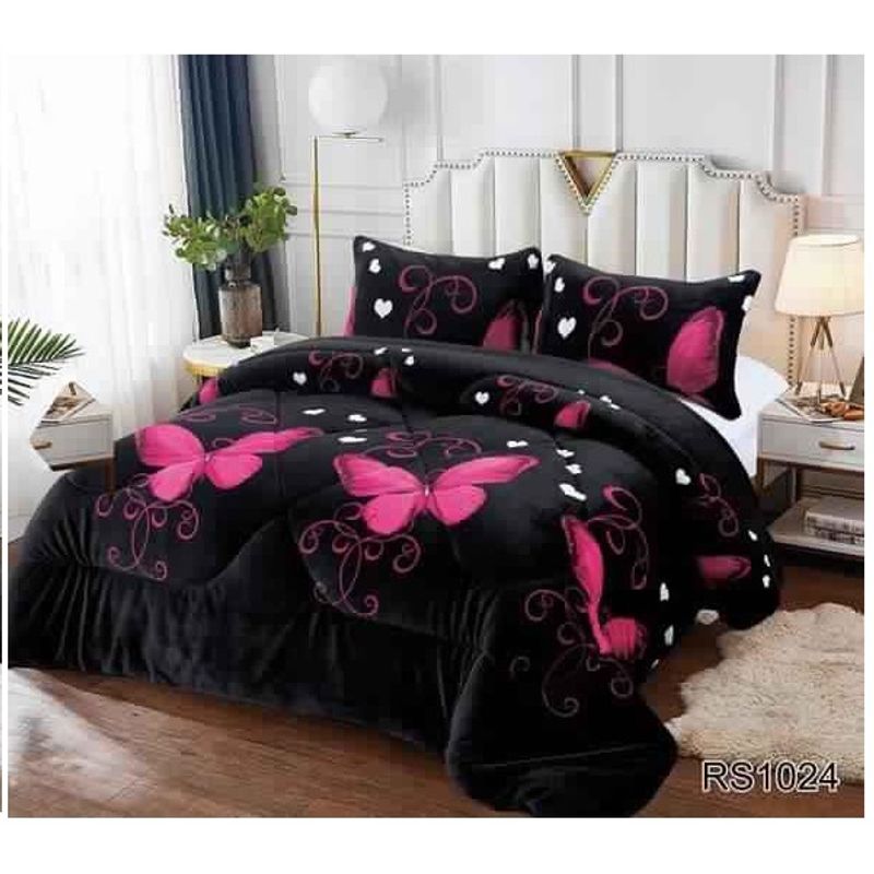 GENERICO - Plumon Cobertor de invierno Plush y Chiporro 2 Plazas - Negro Mariposas