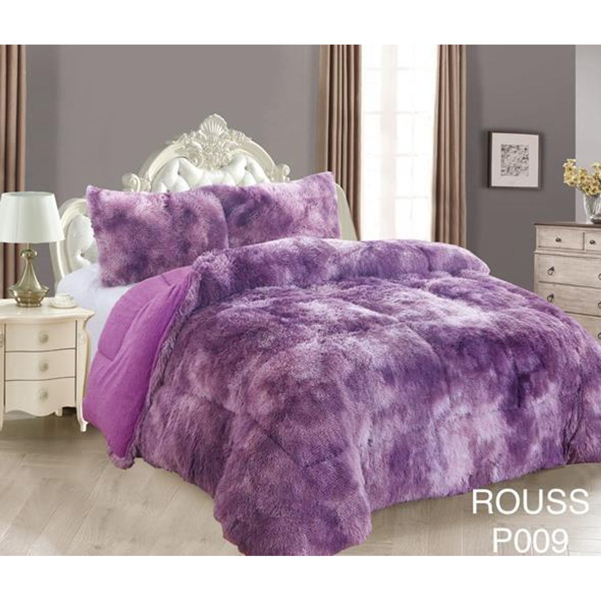 GENERICO - Cobertor de invierno Peludo con Chiporro 2 Plazas - Morado Jaspeado