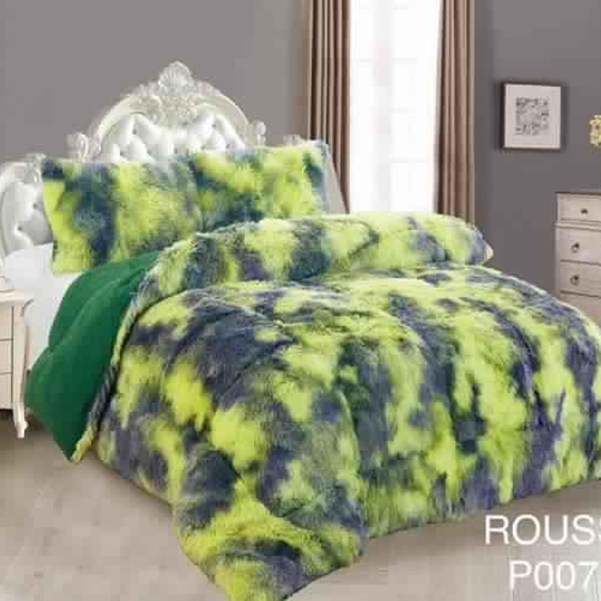 GENERICO - Cobertor de invierno Peludo con Chiporro 2 Plazas - Verde y Gris Jaspeado