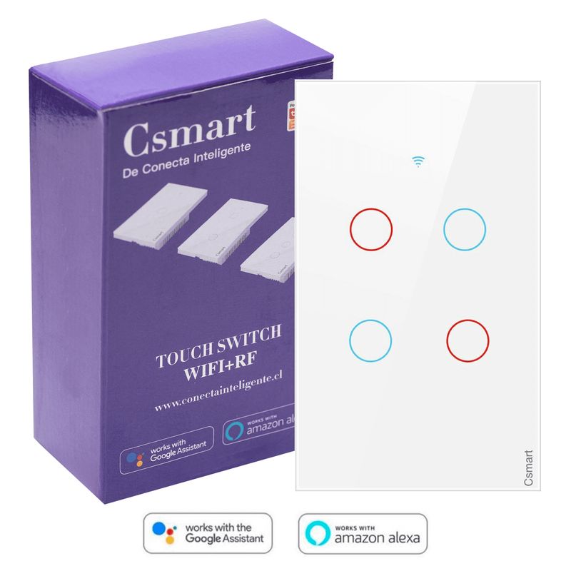 CONECTA - Interruptor Inteligente Wifi Touch 4 Canales- Con y Sin Cable Neutro