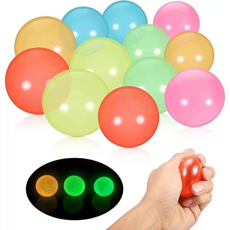 KUANGYE - 12 Pelotas Bola Pegajosa Pared Fluorescente Antiestrés