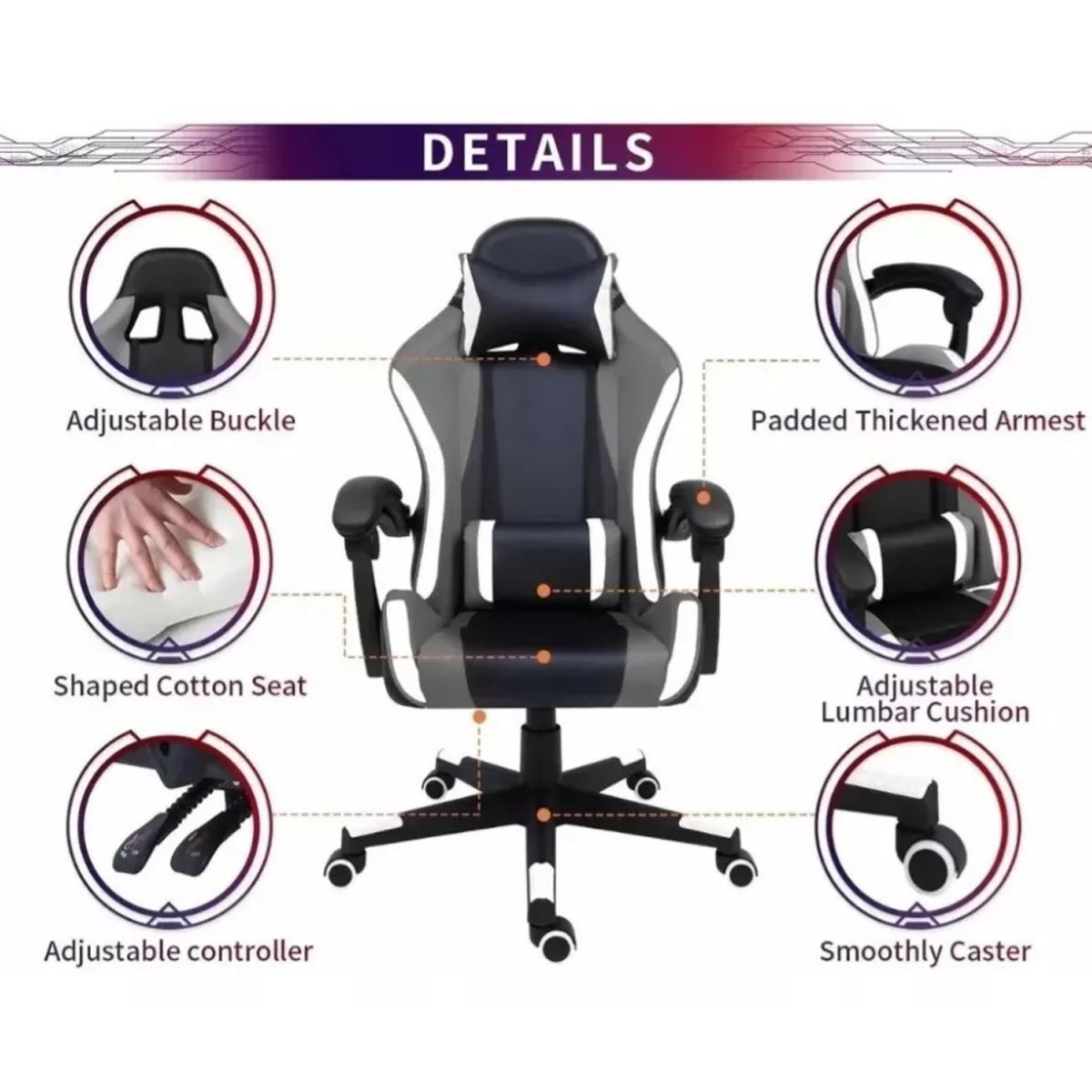 NOVAHUS - Silla Gamer De Cuero Reclinable Ergonómica Con Masajeador