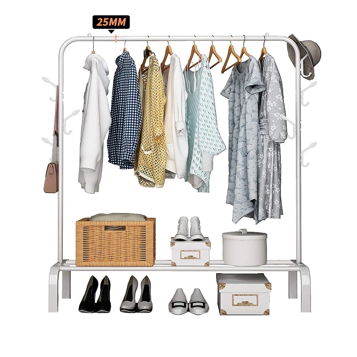 VIDITA - Perchero Organizador Colgante De Ropa Tubo 25mm Con Ganchos Blanco