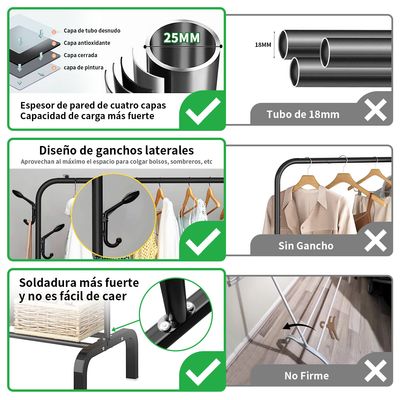 Imagen 2 del producto Perchero Organizador Colgante De Ropa Tubo 25mm Con Ganchos Blanco