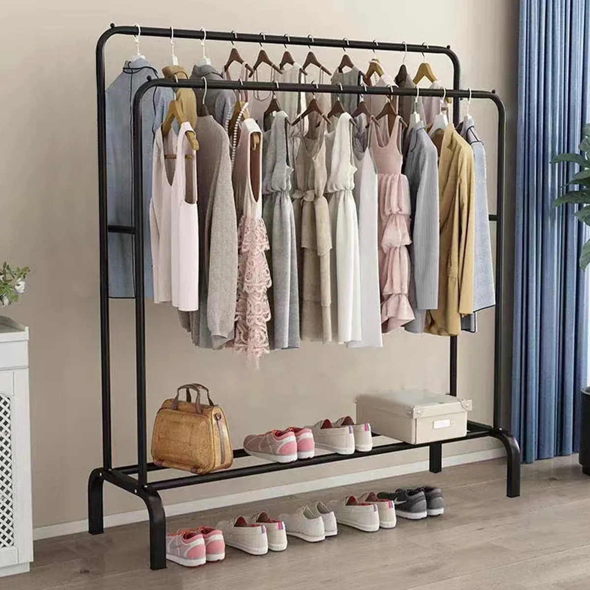 VIDITA - Perchero Organizador Colgante De Ropa Doble Barra Metálico Negro