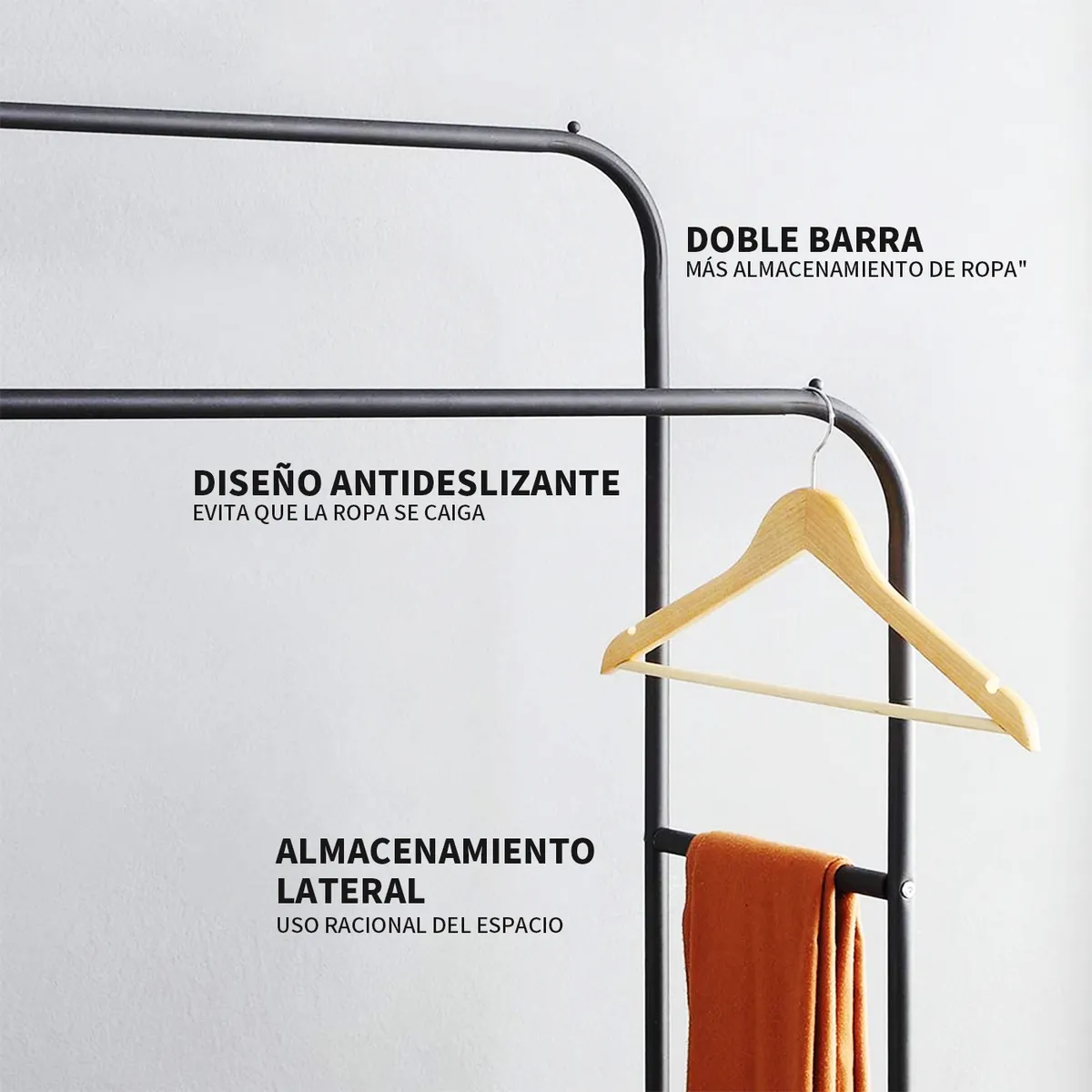 VIDITA - Perchero Organizador Colgante De Ropa Doble Barra Metálico Negro