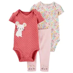 TEDMIMAK - Set 3 Piezas Ratoncito Infantil y Flores 100% Algodón