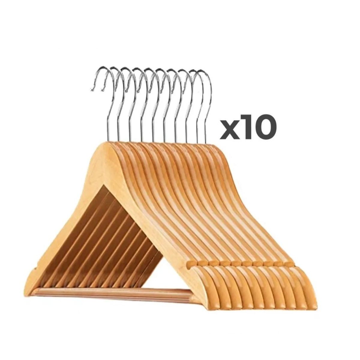 GENERICO - Colgadores De Ropa Madera Set 10 Ganchos Antideslizantes