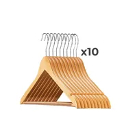 Colgadores De Ropa Madera Set 10 Ganchos Antideslizantes
