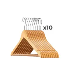 GENERICO - Colgadores De Ropa Madera Set 10 Ganchos Antideslizantes