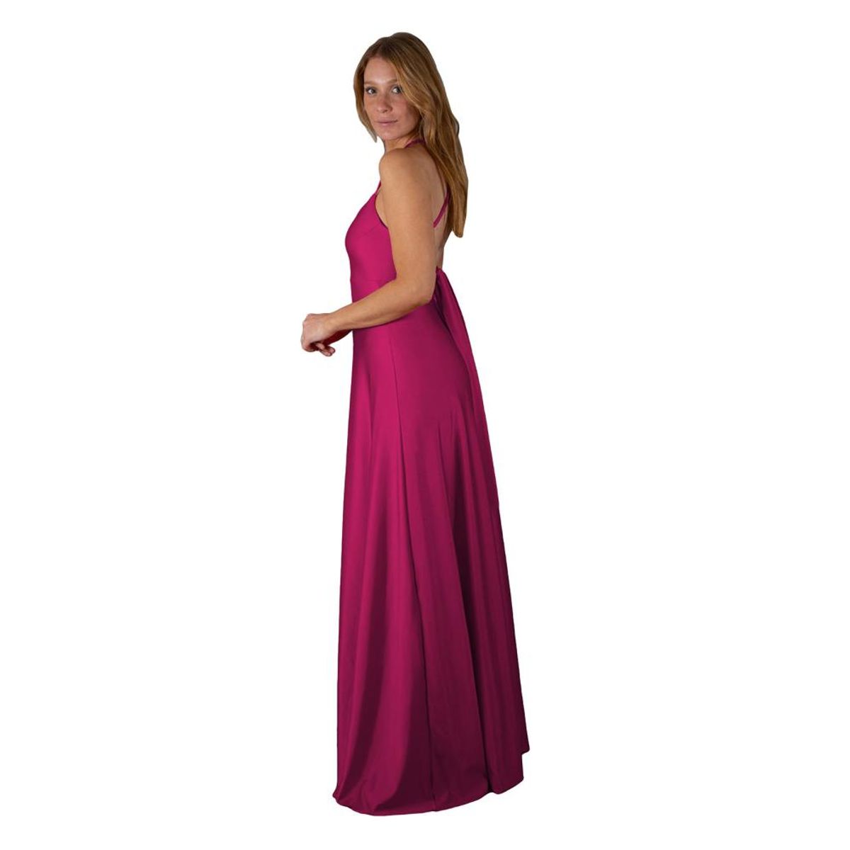 MARIA PASKARO - Vestido Largo Paris Fucsia Lycra Lazo Maria Paskaro - Fucsia