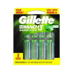 GILLETTE - Repuestos Para Afeitar Mach 3 Sensitive 8 cartuchos