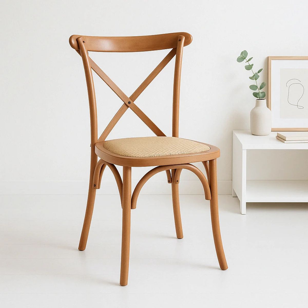 KLIK - Silla Taburete Crossback de Madera Rattan Comedor KLIK