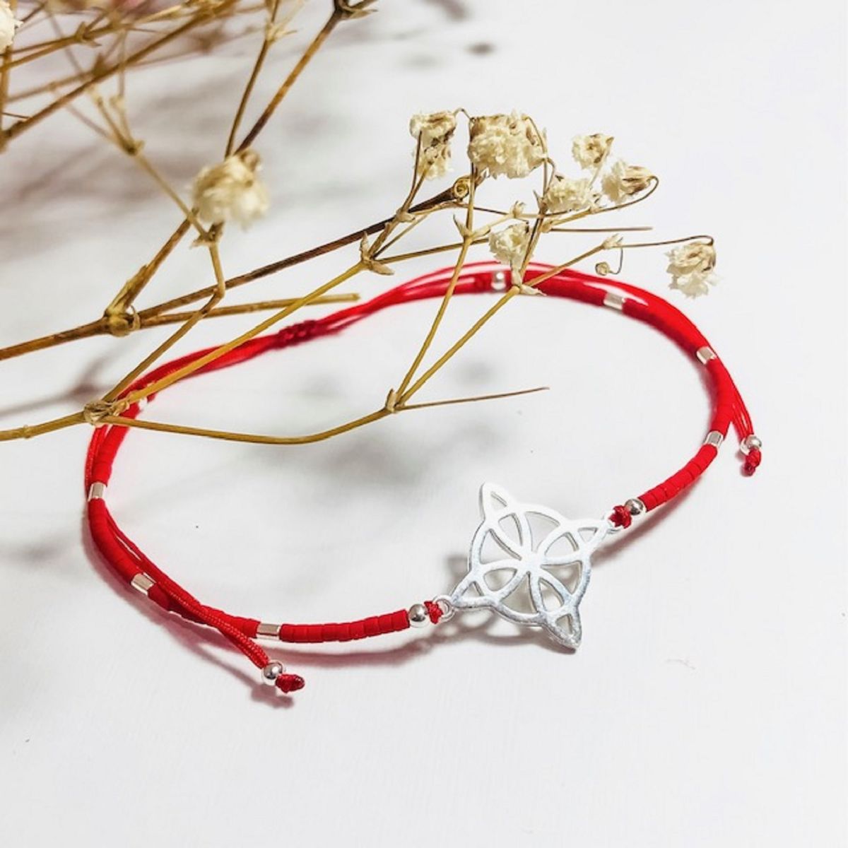 GENERICO - Pulsera roja Plata Nudo de Bruja