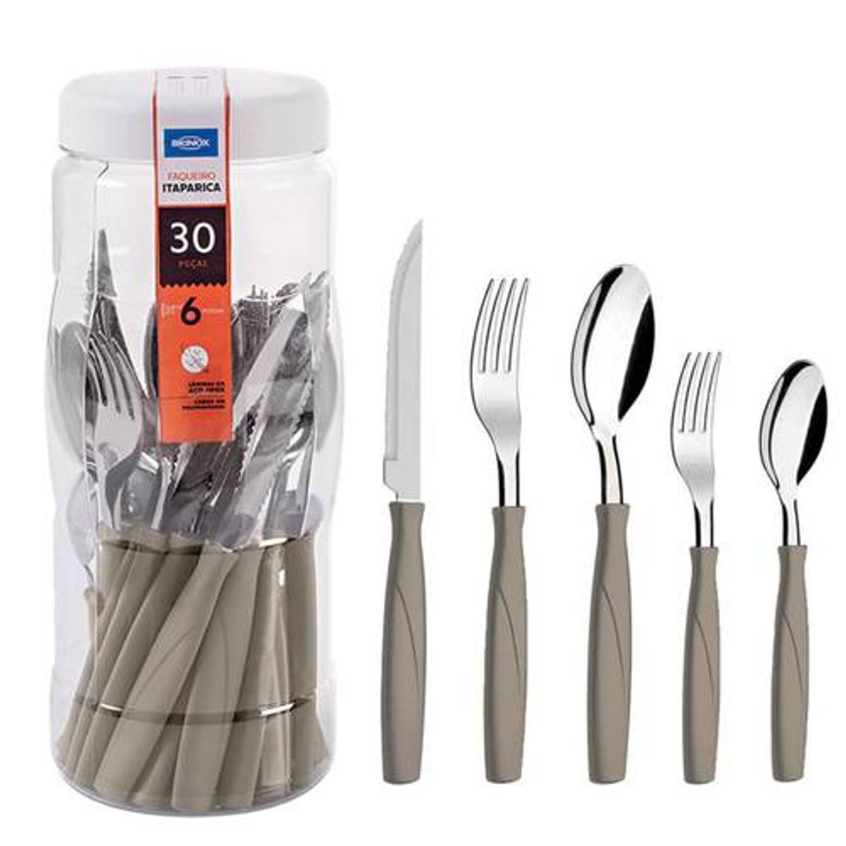 BRINOX - Juego de Cubiertos 30 Piezas Brinox Itaparica Gris