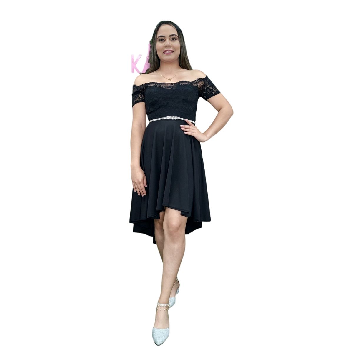 GENERICO - VESTIDO ASIMETRICO DE ENCAJE IDEAL PARA FIESTA GALA GRADUACION