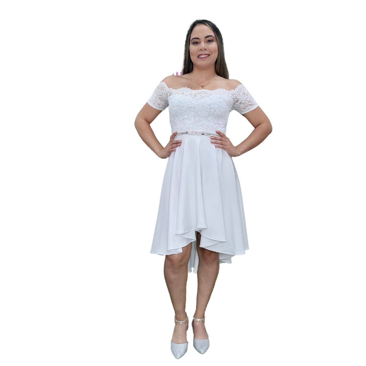 GENERICO - VESTIDO ASIMETRICO DE ENCAJE IDEAL PARA FIESTA GALA GRADUACION