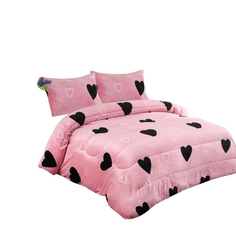 01 AUDIO - Cobertor Plush Rosado de Corazones 2 Plazas
