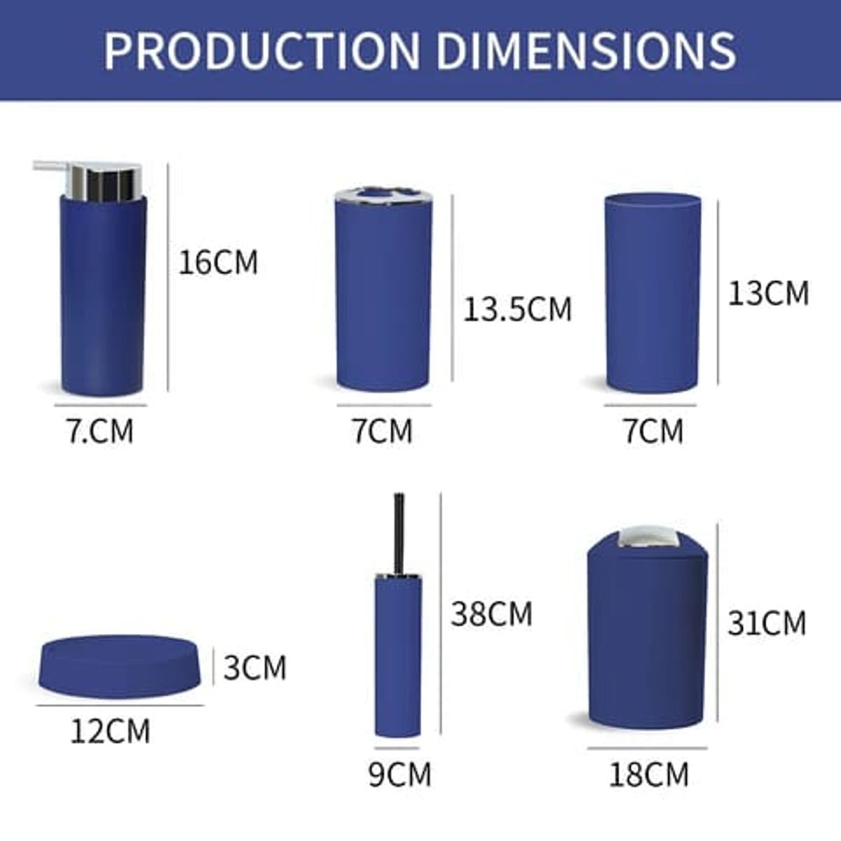 GENERICO - Set Juego De Baño 6 Piezas Accesorios Elegante Azul