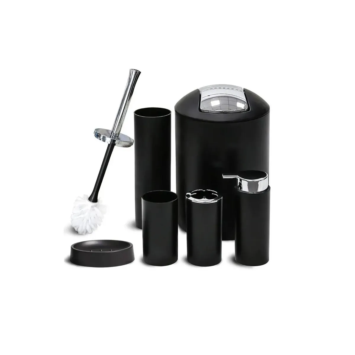 GENERICO - Set Juego De Baño 6 Piezas Accesorios Elegante Negro